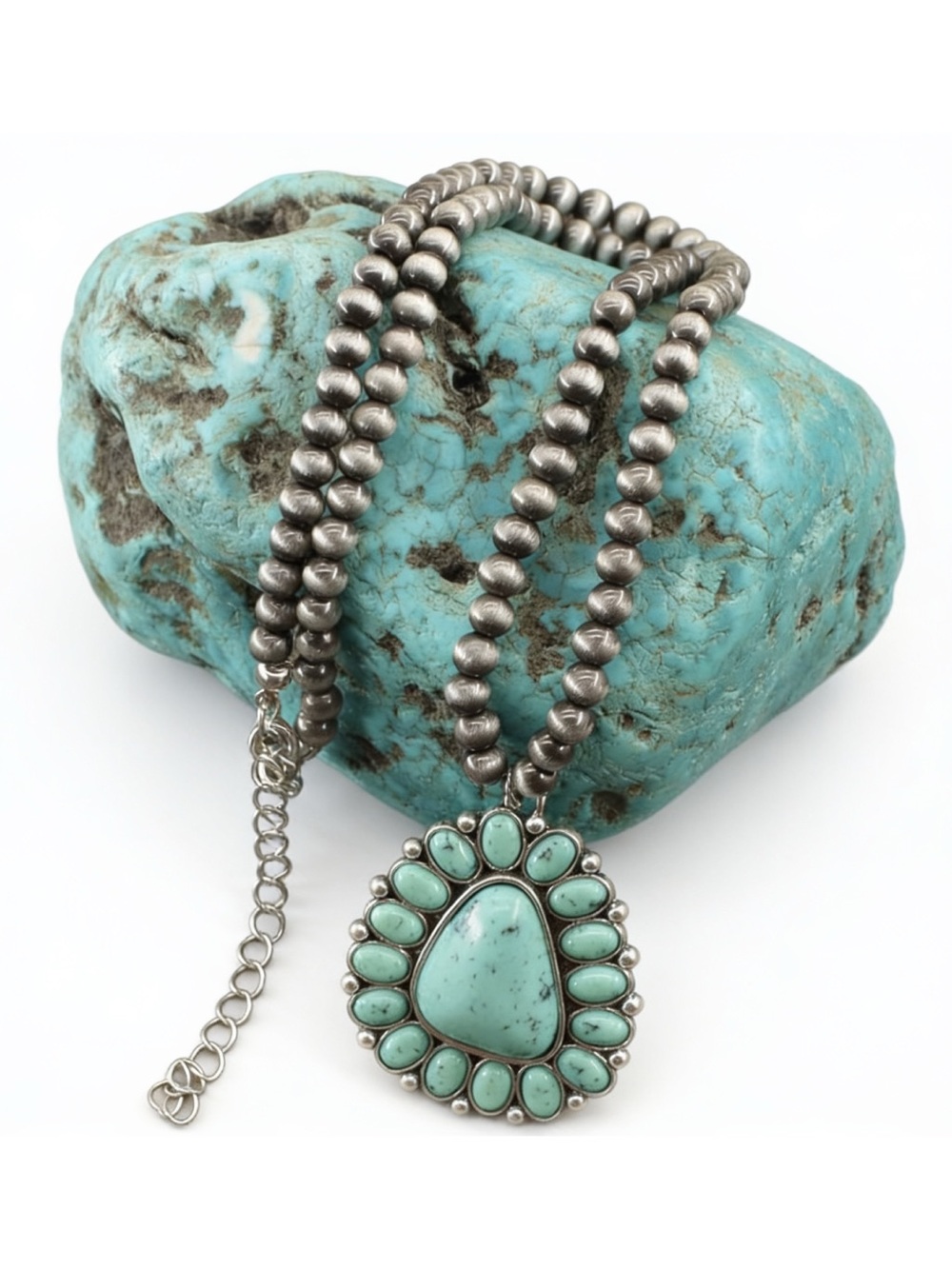 Southwestern pendant faux Navajo pearls + turquoise necklace, new!